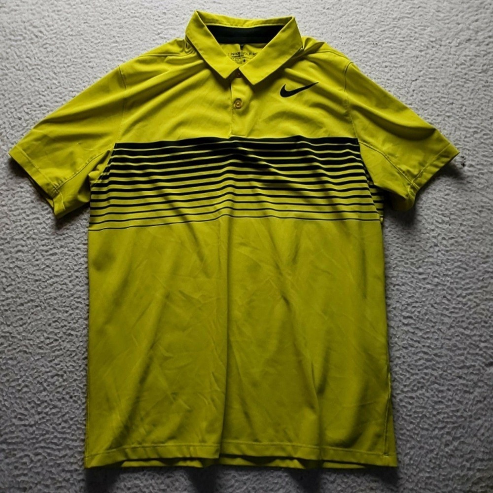 Nike Golf Dri-FIT Polo Shirt Mens L Yellow Stripe Golf Performance Top